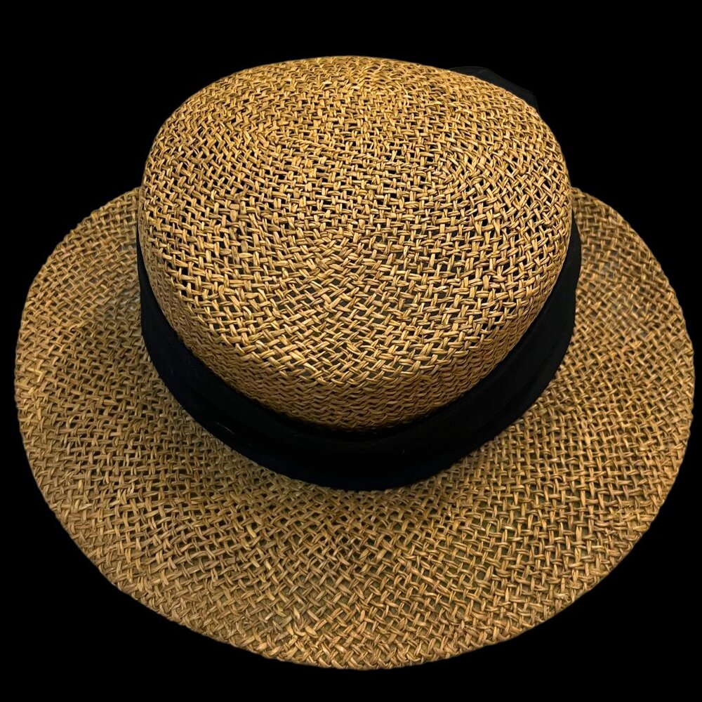 VIntage Fiesta Santa Barbara Hat Company Straw Coquette Boater Hat w/ Black Bow